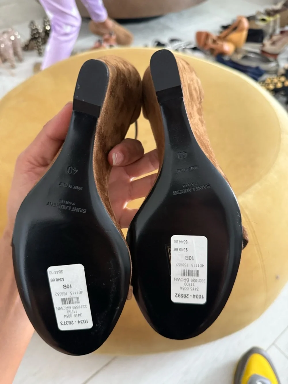 Saint Laurent Brown Suede Ankle-Strap Wedge Sandals - Picture 6 of 6